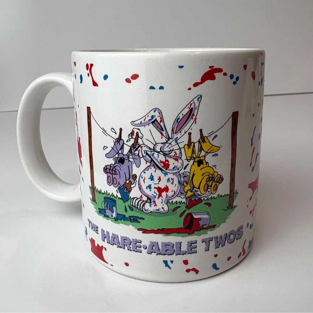 VTG Enesco 1986‎ In Over Our Heads ‘The Hare-Able Twos’ Coffee Mug Bunny Parents